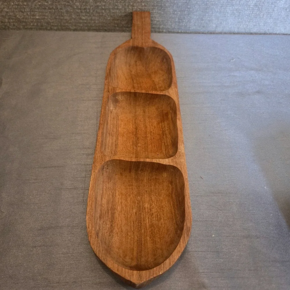 Imperial International Genuine Teak Wood 3-Section Serving Tray‎ Thailand MCM